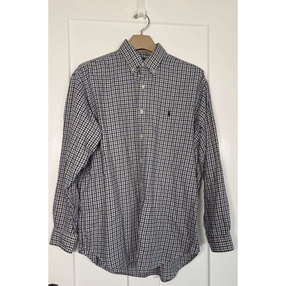Ralph Lauren Blake Flannel Button Down 100% Cotton Size LARGE Blue Black White - Picture 1 of 8